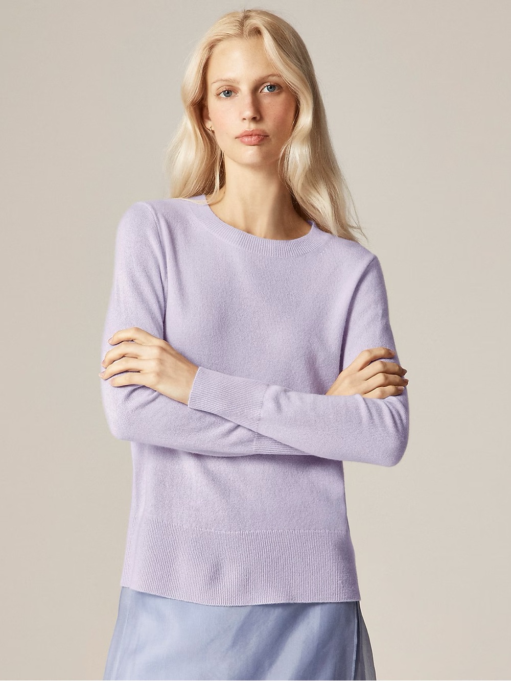 NWT J.Crew Cashmere Classic-Fit Crewneck Sweater Sweet Hyacinth Large *tag loose